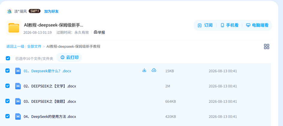 AI教程-deepseek-保姆级新手教程课程全套资源,系统学习一次配齐 网盘目录截图