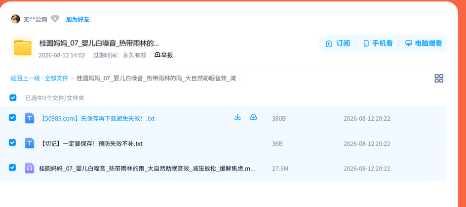 桂圆妈妈_07_婴儿白噪音_热带雨林的雨_大自然助眠音效 网盘目录截图