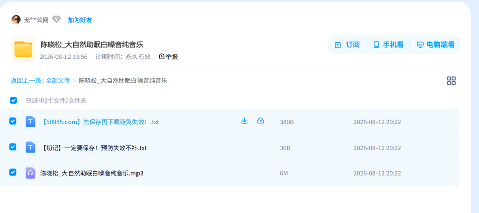 陈晓松_大自然助眠白噪音纯音乐 网盘目录截图
