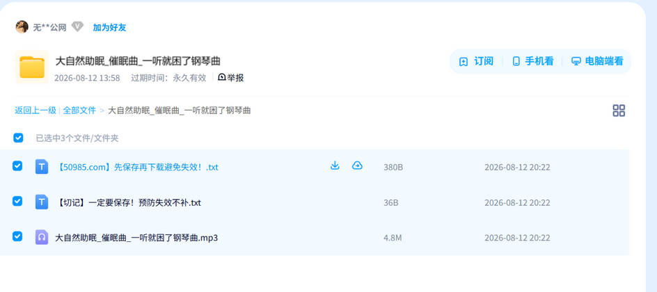 大自然助眠_催眠曲_一听就困了钢琴曲 网盘目录截图