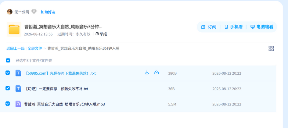 曹哲瀚_冥想音乐大自然_助眠音乐3分钟入睡 网盘目录截图