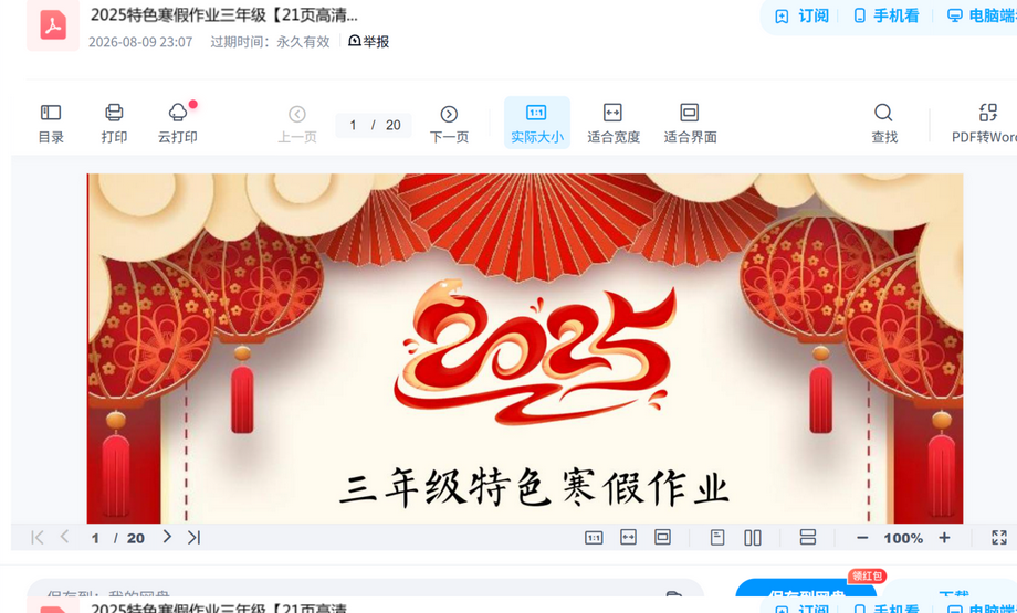 2025特色寒假作业三年级 内容预览截图