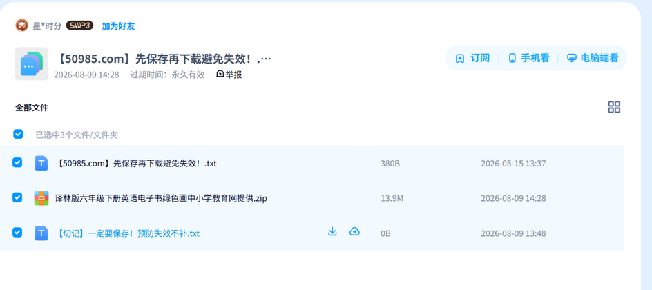 译林版六下英语电子书 网盘目录截图